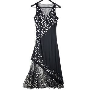 Y2K Dark Floral Dress M WhimsiGoth Sheer HoCo Prom Formal Black Mesh 90s Grunge